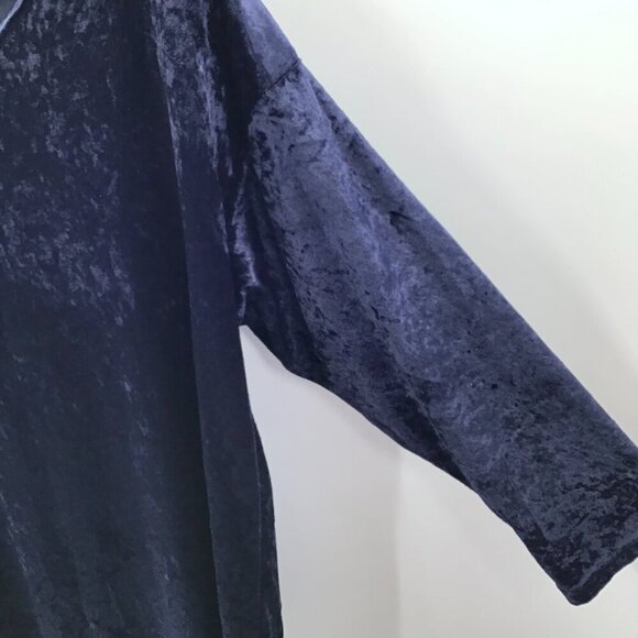 Vintage Women's Top 2X Crushed Blue Velvet Cotton Blend Made in USA Gothic L/S - Picture 7 of 11
